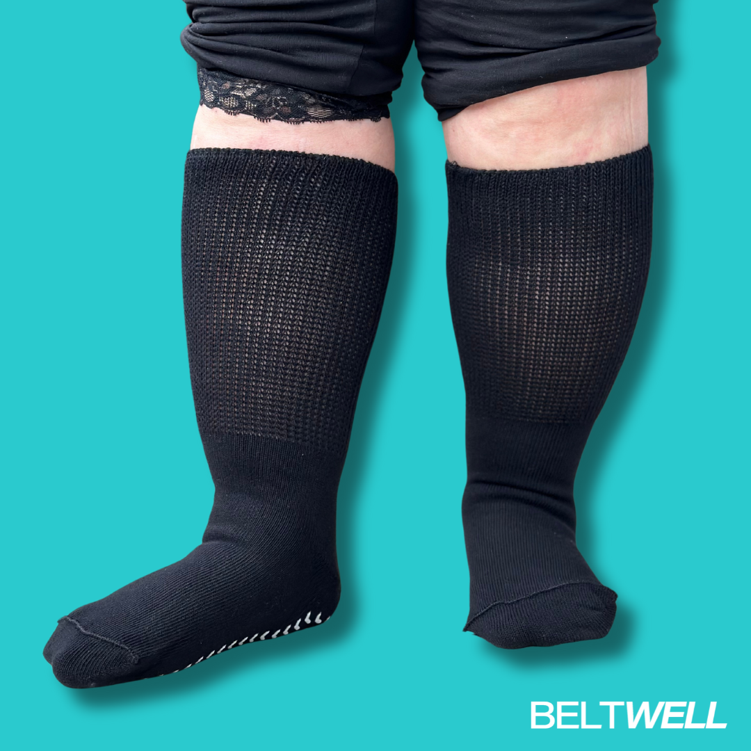 Beltwell® - The Plus-Size Anti-Slip Compression Socks For Big Swollen Legs  With Edema & Lymphedema [23-32mmHg] (2 pairs)