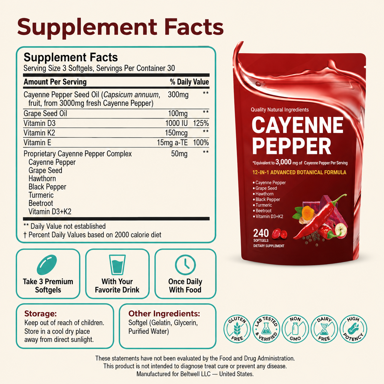 Beltwell® Cayanna Pure+ Wild Cayenne & Botanical Lymphatic Support Complex