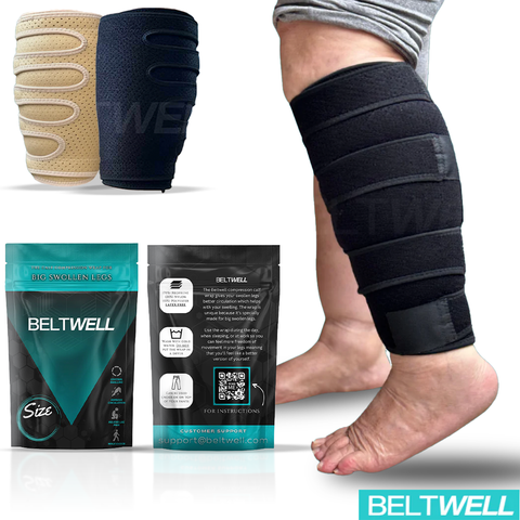 Beltwell® - Adjustable 5 Strap Edema & Lymphedema Compression Wraps For Big Swollen Calves (2 wraps)