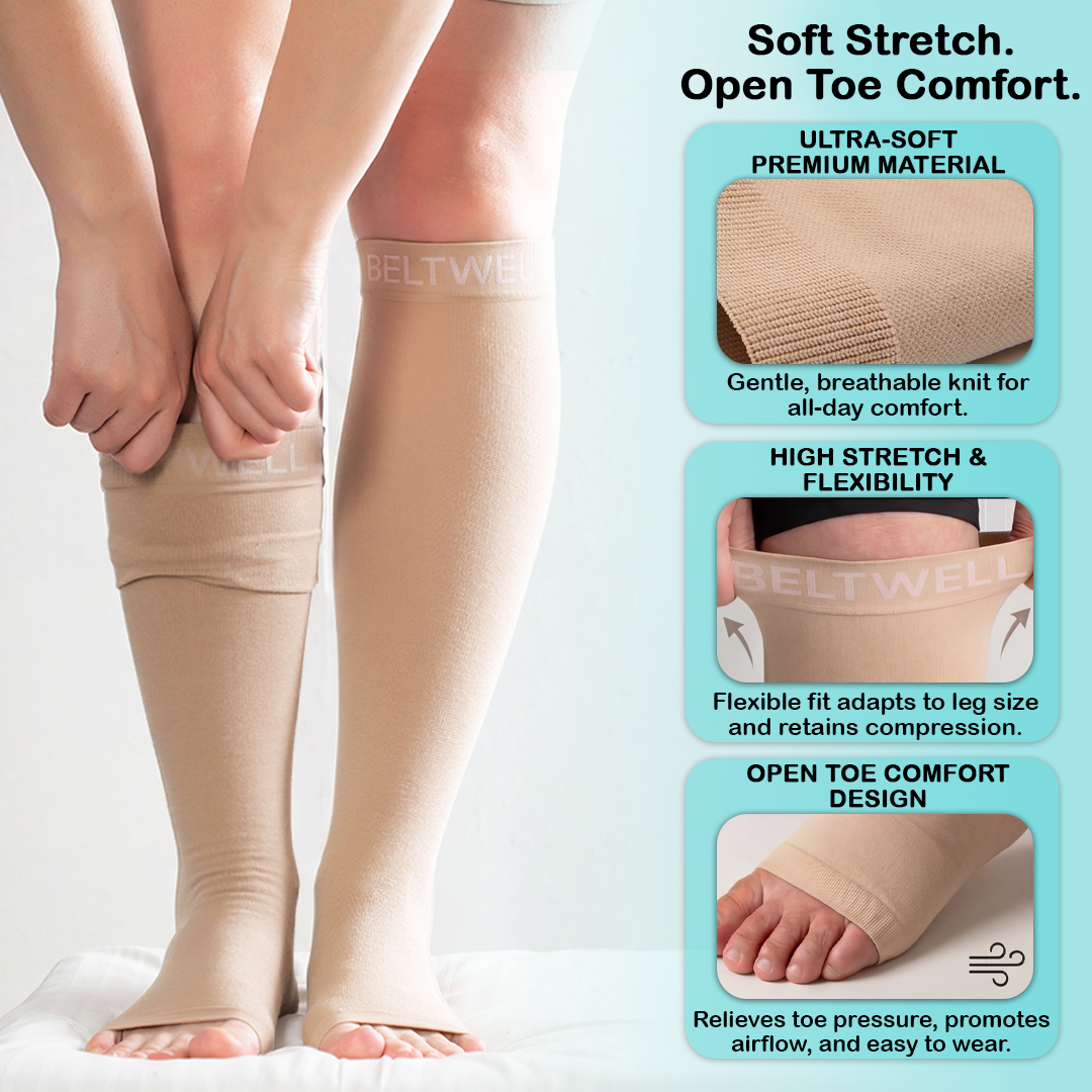 Beltwell® The Original Toeless Extra Wide StretchKnit™ Compression Socks 20-30 mmHg