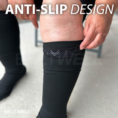 Beltwell® - The Lymphedema Plus-Size Anti-Slip Compression Socks For Big Swollen Legs [23-32mmHg] (2 pairs)