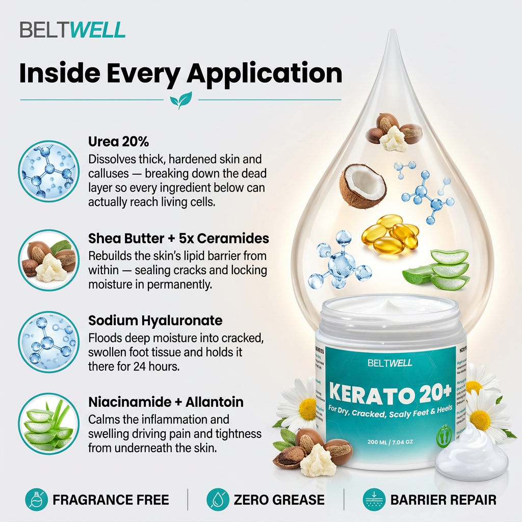 Kerato20+ Urea 20% Intense Foot Hydrating Cream For Dry, & Cracked Feet, Non-Greasy