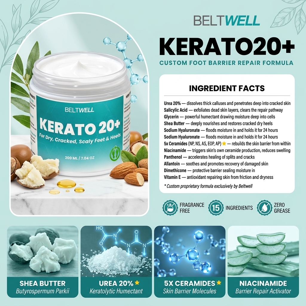 Kerato20+ Urea 20% Intense Foot Hydrating Cream For Dry, & Cracked Feet, Non-Greasy