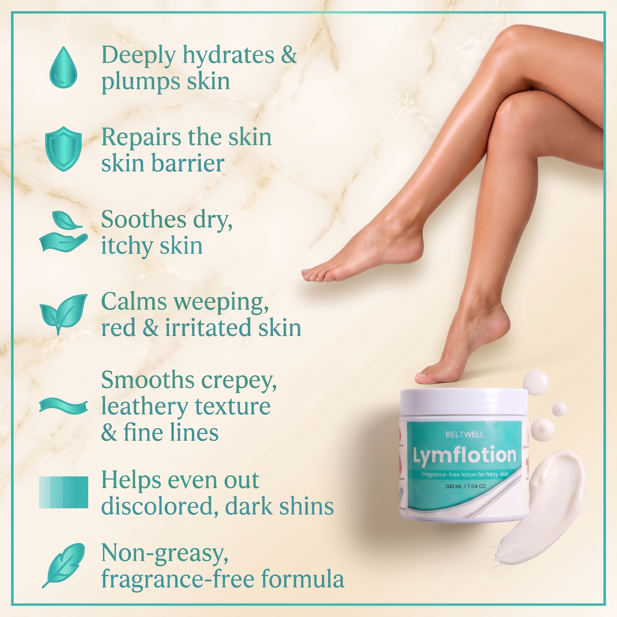 Fragrance-Free Non-Greasy Anti-Itch Ceramide NP Leg Lotion For Dry, Red, Sensitive, Discolored, Crepey Skin