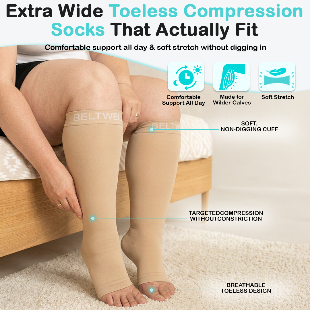 Beltwell® The Original Toeless Extra Wide StretchKnit™ Compression Socks 20-30 mmHg