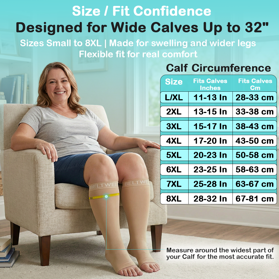 Beltwell® The Original Toeless Extra Wide StretchKnit™ Compression Socks 20-30 mmHg