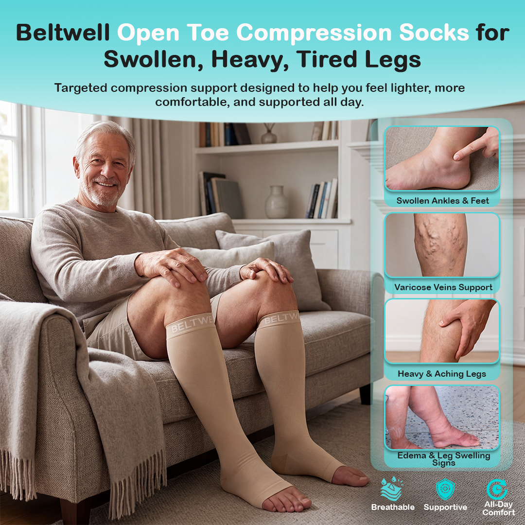 Beltwell® The Original Toeless Extra Wide StretchKnit™ Compression Socks 20-30 mmHg